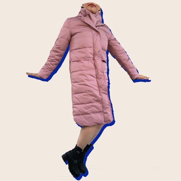 JennU Pink Winter Maxi Long Down Coat scarf - Picture 4 of 5